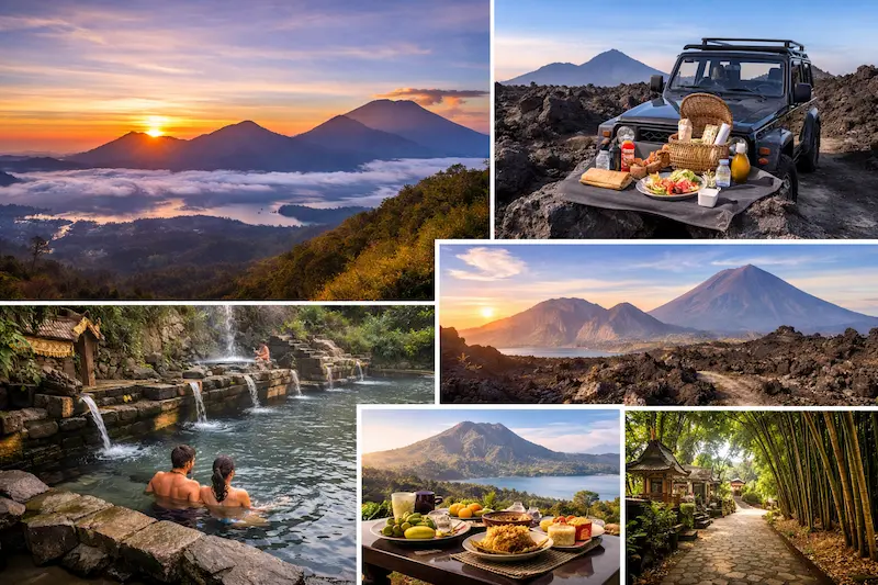 Amanecer en el Monte Batur (Kintamani, Bali) con vistas a los volcanes, aguas termales y experiencia en jeep con desayuno — viaje a medida con Vayara Travel.